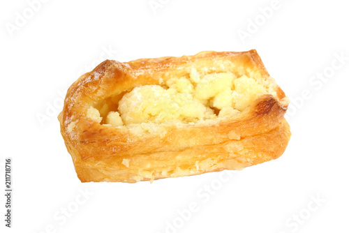 danish pastry with cream cheese filling, selective focus, isolated on white with clipping path