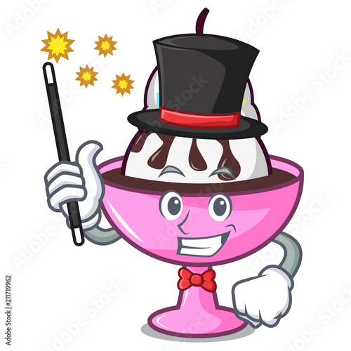 Magician ice cream sundae mascot cartoon