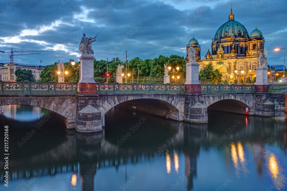 The Schlossbruecke and the cathedral in Berlin at dusk