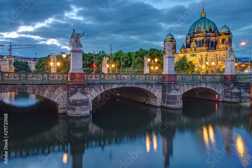 The Schlossbruecke and the cathedral in Berlin at dusk