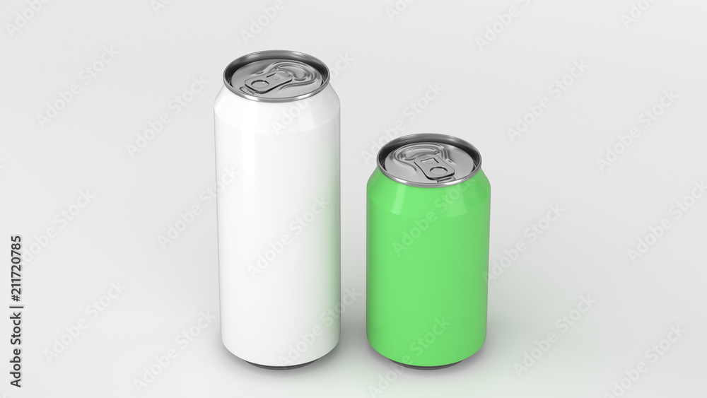 Big white and small green soda cans mockup Big white and small green soda cans mockup