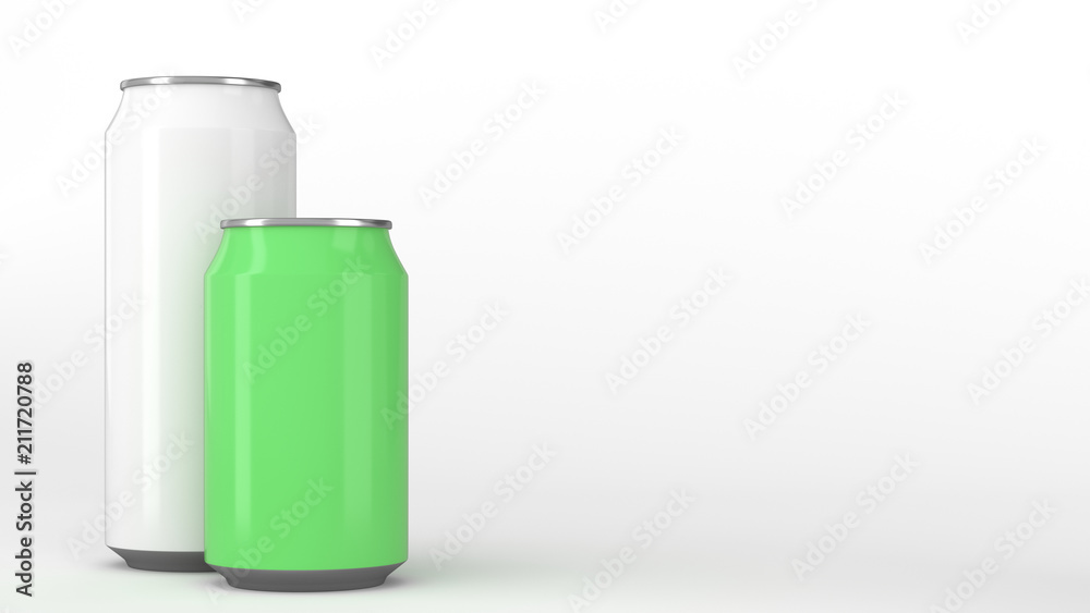 Big white and small green soda cans mockup