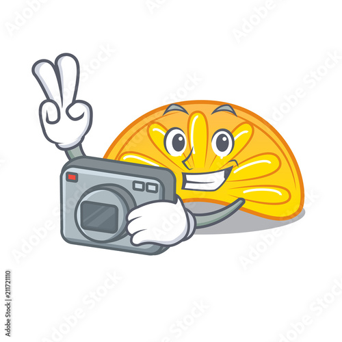 Photographer orange jelly candy mascot cartoon