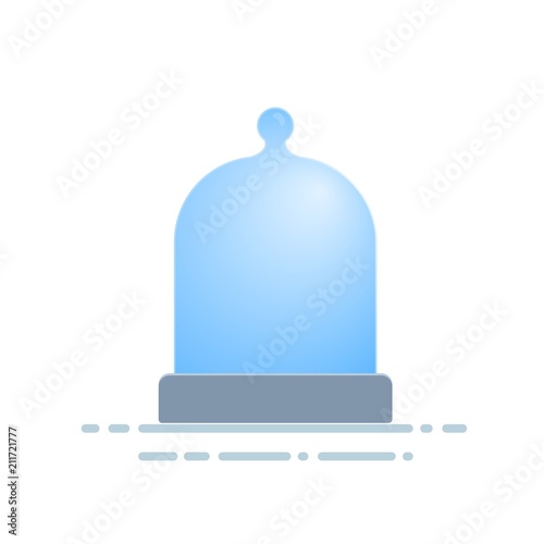 Glass dome with gray base. Clear glass cover, copy space. Flat vector illustration. Isolated on white background.