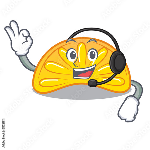 With headphone orange jelly candy mascot cartoon