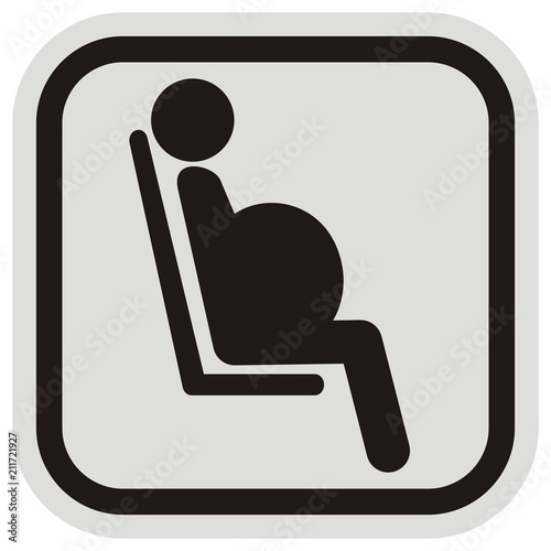 Pregnant sign icon. Pregnancy symbol. Silhouette of woman. Gray and black frame. Vector icon.