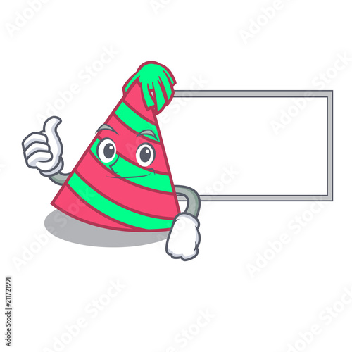 Thumbs up with board party hat character cartoon