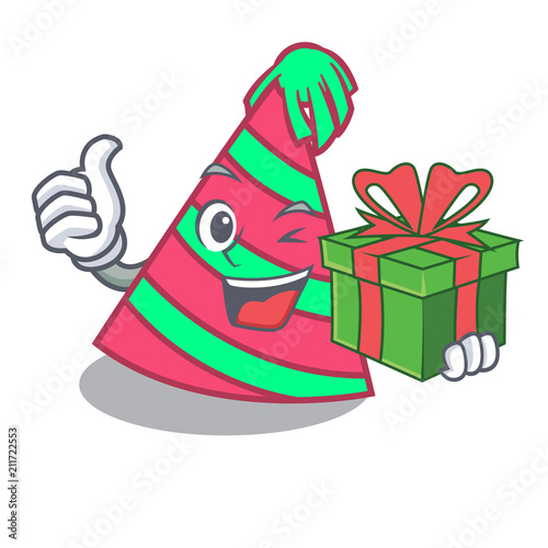 With gift party hat mascot cartoon photo