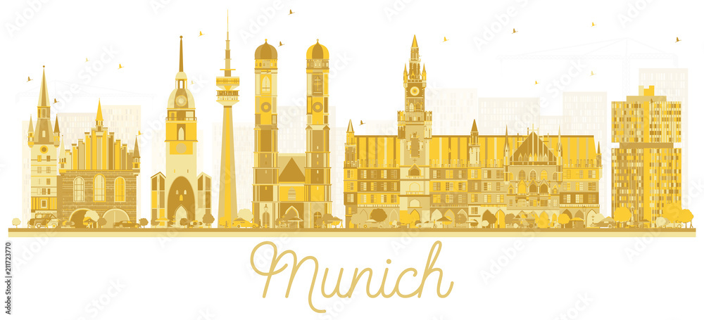 Munich Germany City Skyline Golden Silhouette.