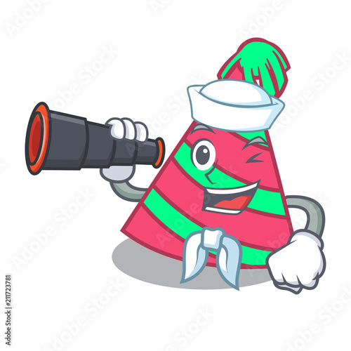 Sailor with binocular party hat mascot cartoon photo