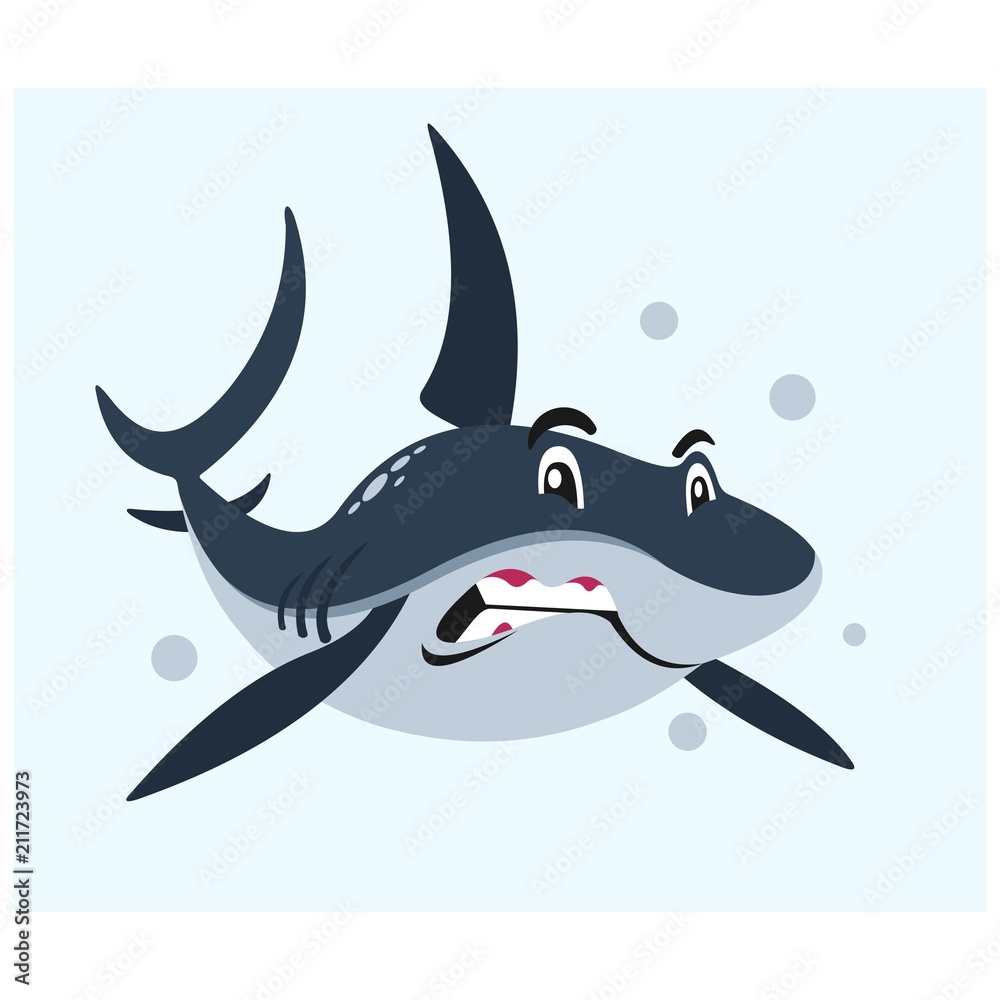 Fototapeta premium angry blue shark in the sea mascot cartoon character