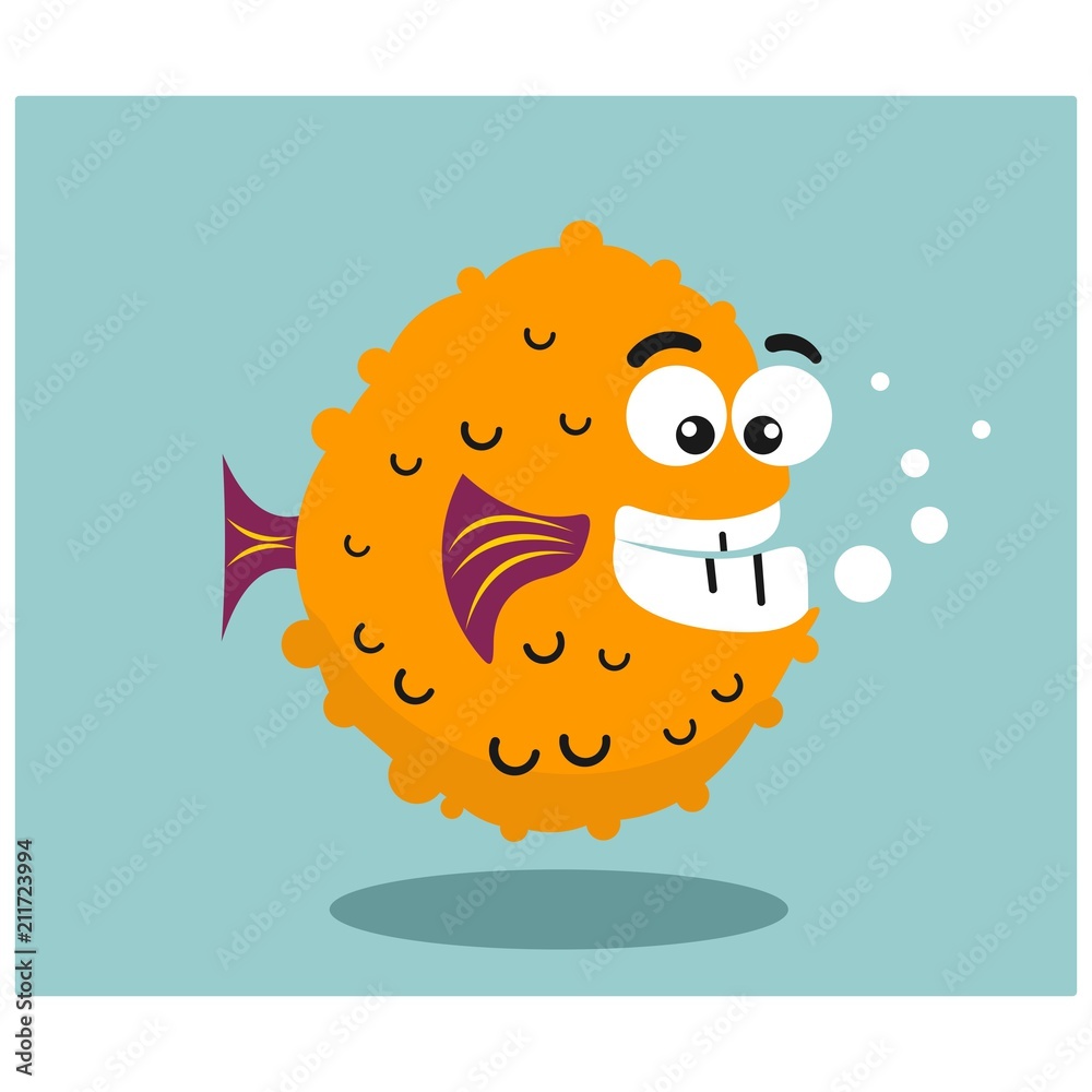 funny fat chubby puffer fish mascot cartoon character Stock Vector | Adobe  Stock