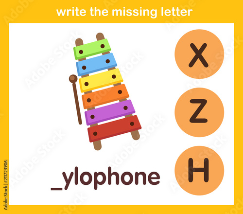 write the missing letter,illustration, vector