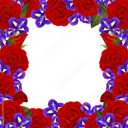 Red Rose and Iris Flower Bo...