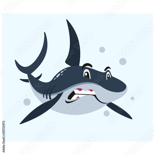 angry blue shark in the sea mascot cartoon character