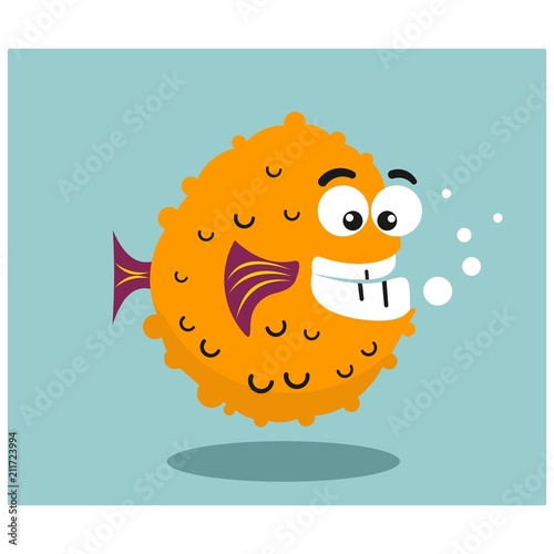 funny fat chubby puffer fish mascot cartoon character