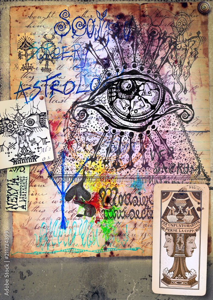 Fototapeta premium Alchimia - Collage e disegni esoterici, bizzarri e misteriosi