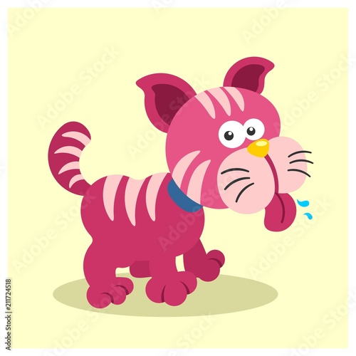 Fototapeta Naklejka Na Ścianę i Meble -  cute little funny pink magenta kitten cats mascot cartoon character