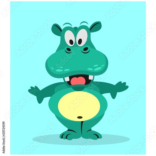 friendly chubby green hippopotamus mascot cartoon character
