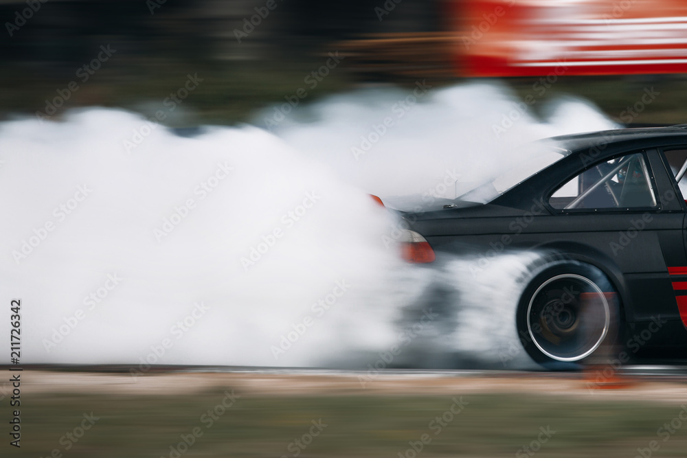 Car drifting image diffusion race drift car with lots of smoke from burning  tires on speed track Stock Illustration