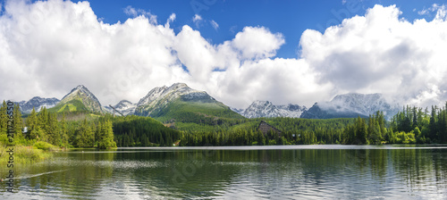 Mountain lake Strbske pleso (Strbske lake) and High Tatras national park, Slovakia-panorama