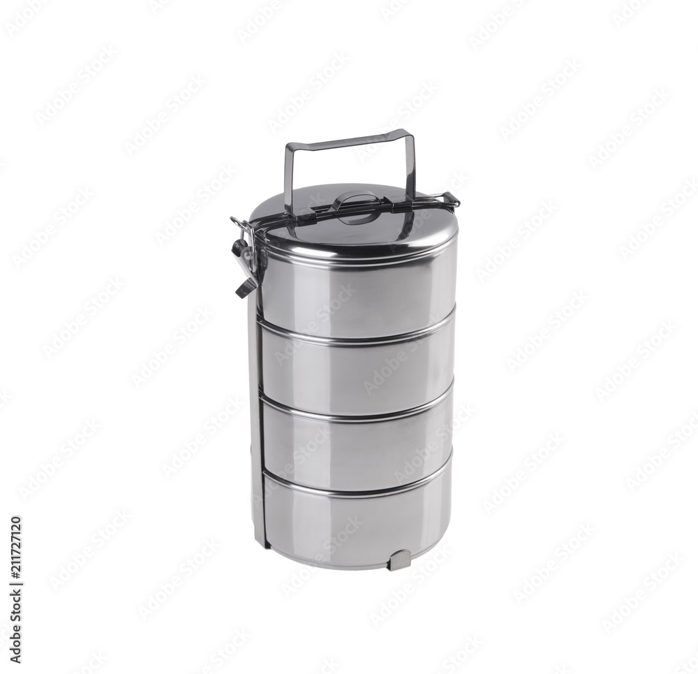 Metal Tiffin, Food Container On White Background Metal Tiffin, Food Container On White Background