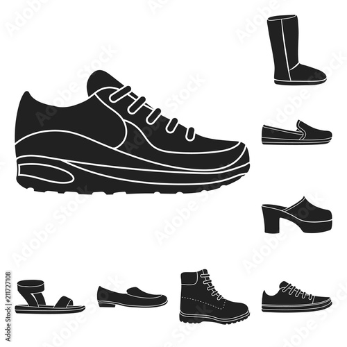 A variety of shoes black icons in set collection for design. Boot, sneakers vector symbol stock web illustration.