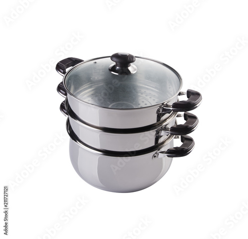 steamer pan on white background photo