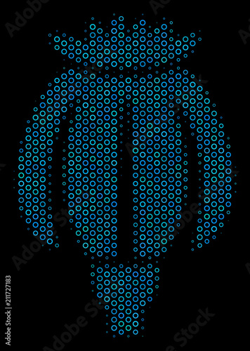 Halftone Opium poppy mosaic icon of spheric bubbles in blue color tones on a black background. Vector spheric parts are arranged into opium poppy mosaic.