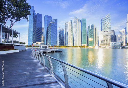 Singapore skyscraper with modern building around Marina bay photo