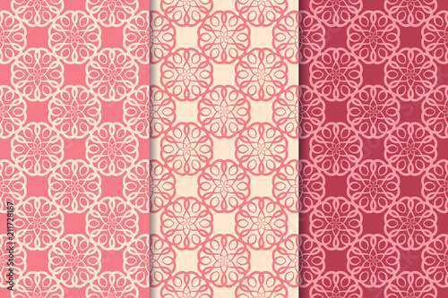 Floral seamless ornaments. Cherry red vertical backgrounds