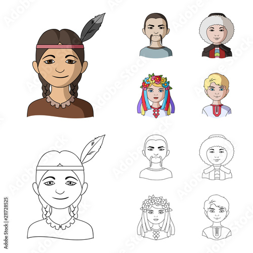 Chinese, ukrainian, russian, eskimo. Human race set collection icons in cartoon,outline style vector symbol stock illustration web.