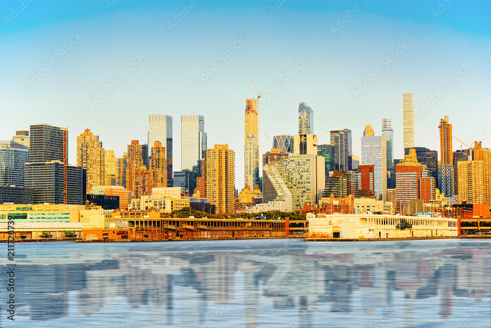 Fototapeta premium View from the water, from Hudson bay to Lower Manhattan. New York.