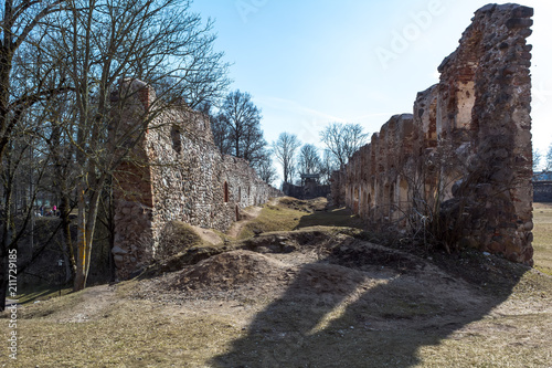Ruins of Dobele medieval castle built in 1335 by the Livonian order on the abandoned semigallian hillfort. Town of Dobele is located in the historical region of Zemgale in Latvia.