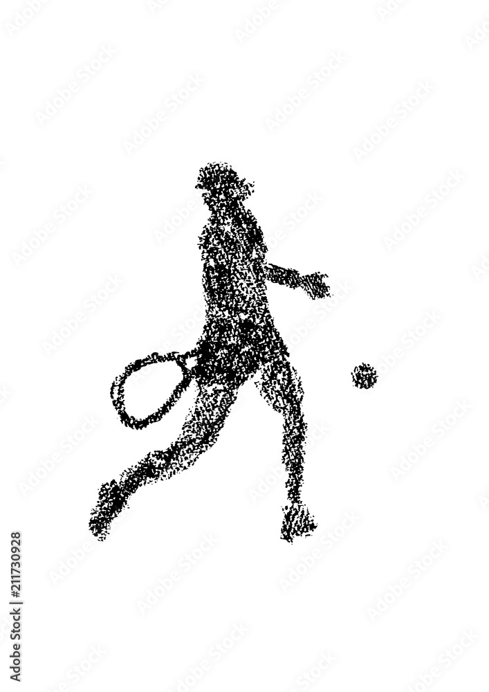 クレヨンで描いたテニス選手のイラスト