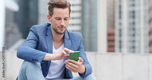 Photography Caucasian businessman use of cellphone