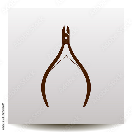manicure nipper vector icon on a realistic paper background with shadow. Flat design style