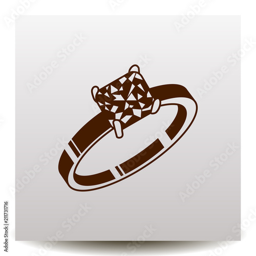 ring  vector icon with square diamond on a realistic paper background with shadow. Flat design style
