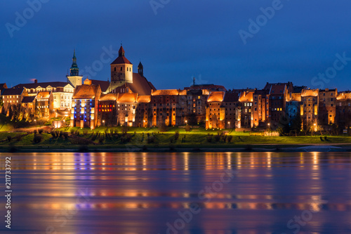 Old town of Grudziadz at night. Poland, Europe.