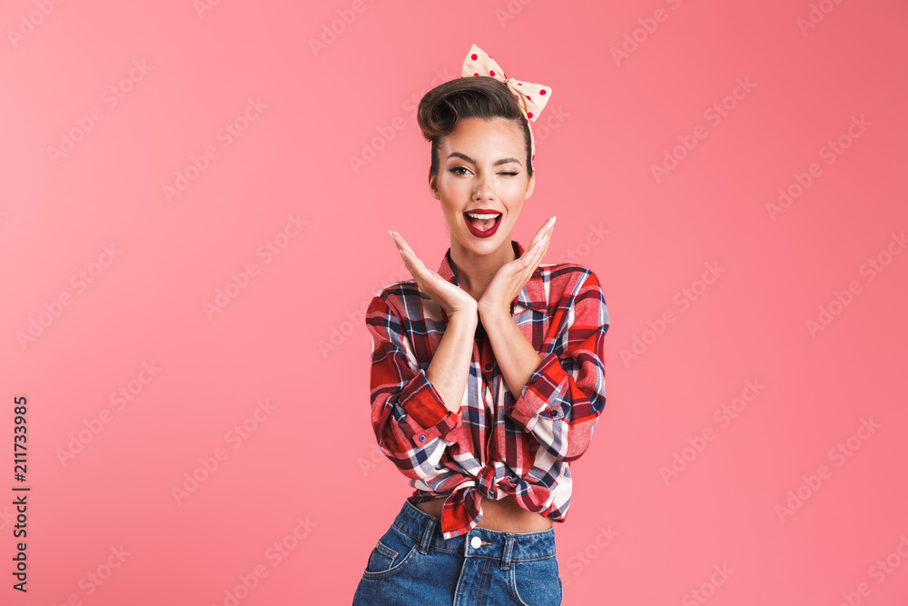 Portrait of a smiling beautiful brunette pin-up woman Portrait of a smiling beautiful brunette pin-up woman