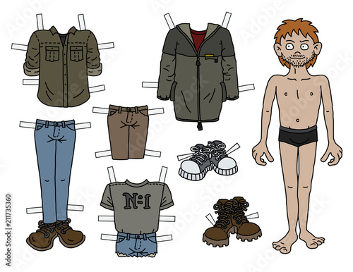 The paper doll funny boy with cutout clothes