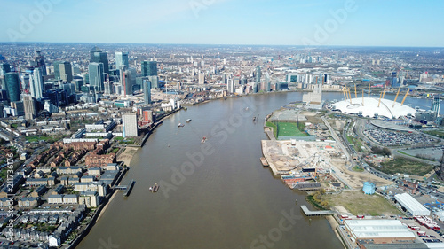 Aerial bird's eye view photo taken by drone of Greenwich village residential area by river Thames, London, United Kingdom