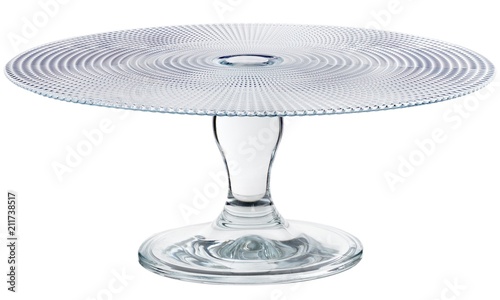 Glass Cake stand isolated on white background. Copy space.