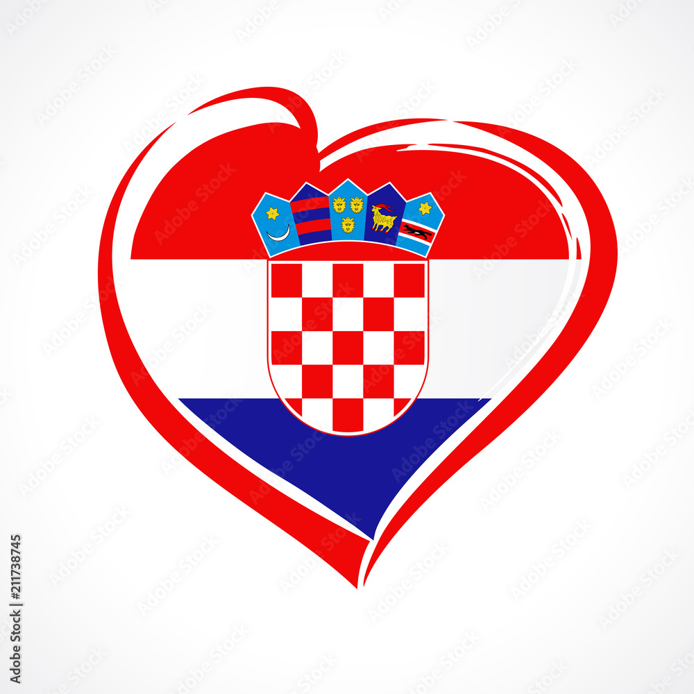 Love Croatia emblem with heart in national flag color with coat of arms