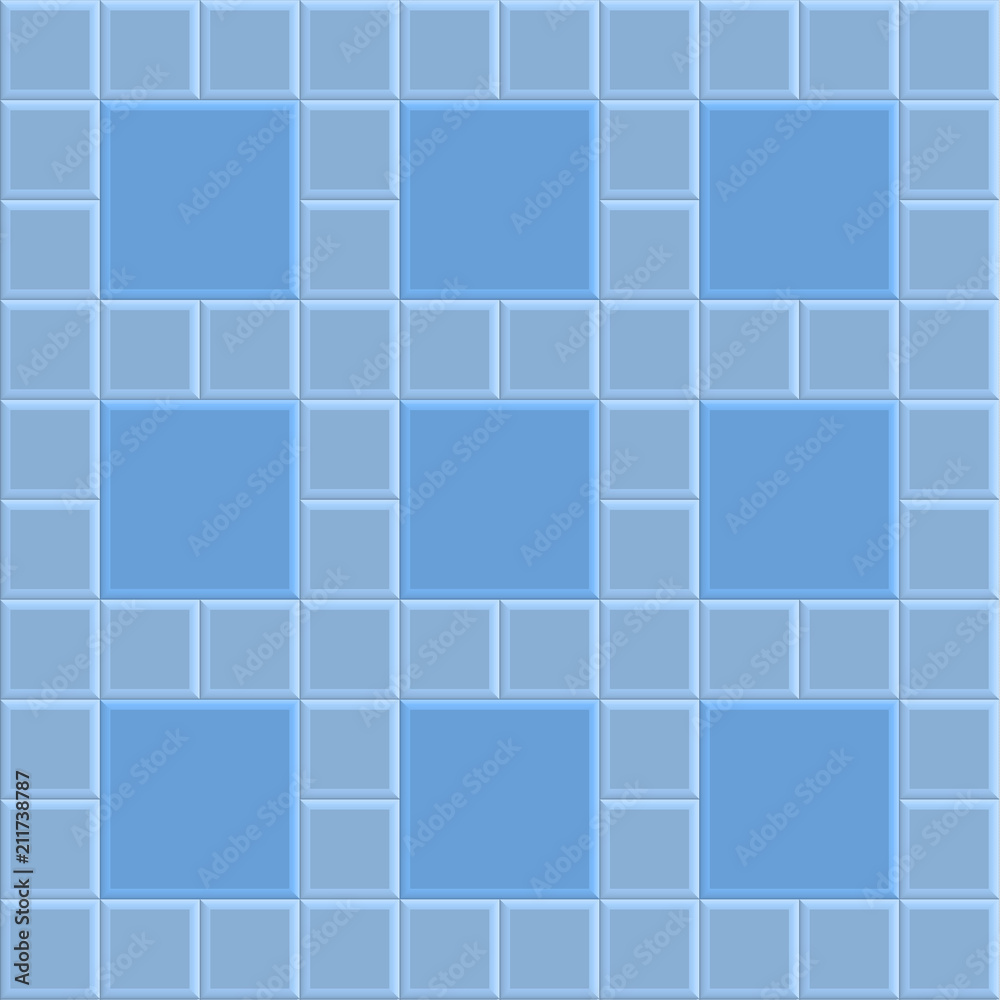 3D brick stone pavement texture background, blue vector illustration pattern