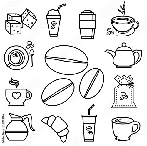 coffee icon set outline with accessories and ingredient
