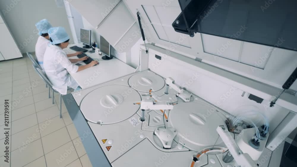Modern equipment performs test in laboratory, close up.