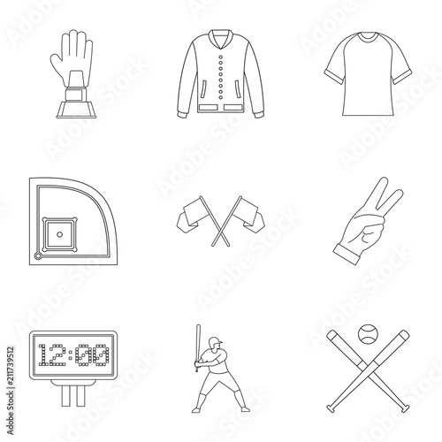 Baseball tournament icons set. Outline set of 9 baseball tournament vector icons for web isolated on white background