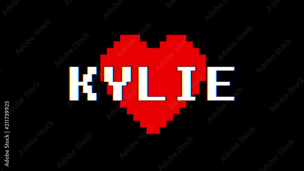 pixel heart KYLIE word text glitch interference screen seamless loop animation background new dynamic retro vintage joyful colorful video footage pixel heart KYLIE word text glitch interference screen seamless loop animation background new dynamic retro vintage joyful colorful video footage
