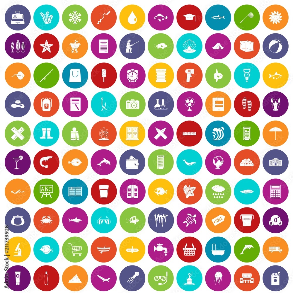 100 fish icons set in different colors circle isolated vector illustration 100 fish icons set in different colors circle isolated vector illustration